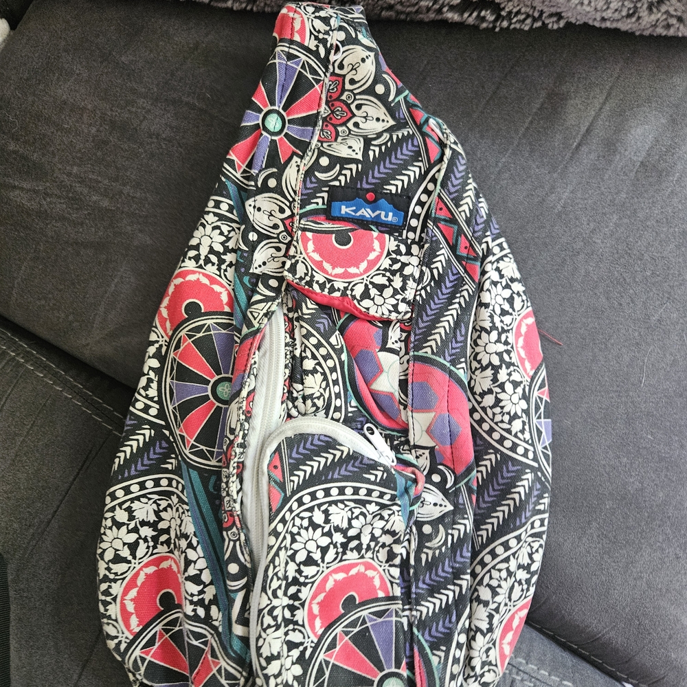 Kavu Black and Pink Backpack with Artistic Design